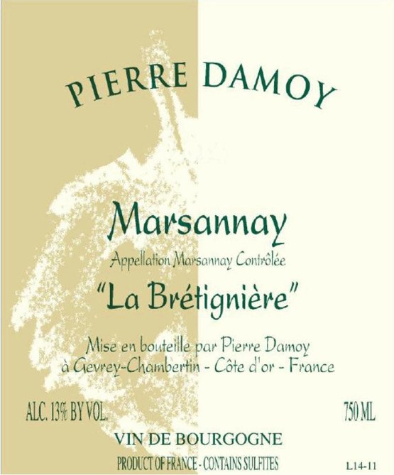 Bottle of Damoy Domaine Pierre Damoy Marsannay la Bretigniere 2015